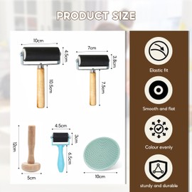 Brayer Roller for Crafts, 3 PCS Rubber Brayer Roller, Ink Roller Tool with Mushroom Roller and Plastic Stamp Making Pressure Plate for Printmaking DIY Art Craft(3.5CM/6CM/10CM)