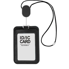 Larpur Retractable Badge Holder, PU Leather Work ID Card Holder Case, Black