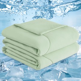 PHF Cooling Comforter Twin for Hot Sleepers, Soft Double Side Cooling Blanket for Night Sweats Absorbs Body Heat, Q-Max>0.5 Arc-Chill Cool Lightweight Summer Cold Comforter, 60"x80", Green