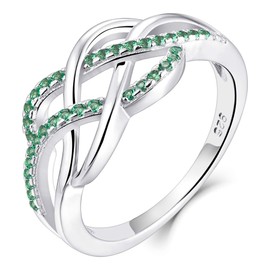 YL Celtic Knot Rings 925 Sterling Silver Twisted Knot Ring 18k White Gold Plated Created Emerald Infinity Statement Rings-size10