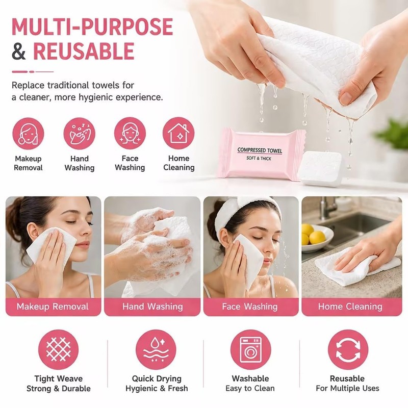 60PCS Compressed Towels, Disposable Face Towel, Compressed Towel Tablets, Portable