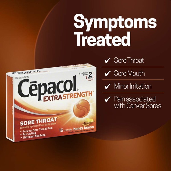 Cepacol Maximum Strength Throat Drop Lozenges, Honey Lemon, 16 Count (Pack of 12)