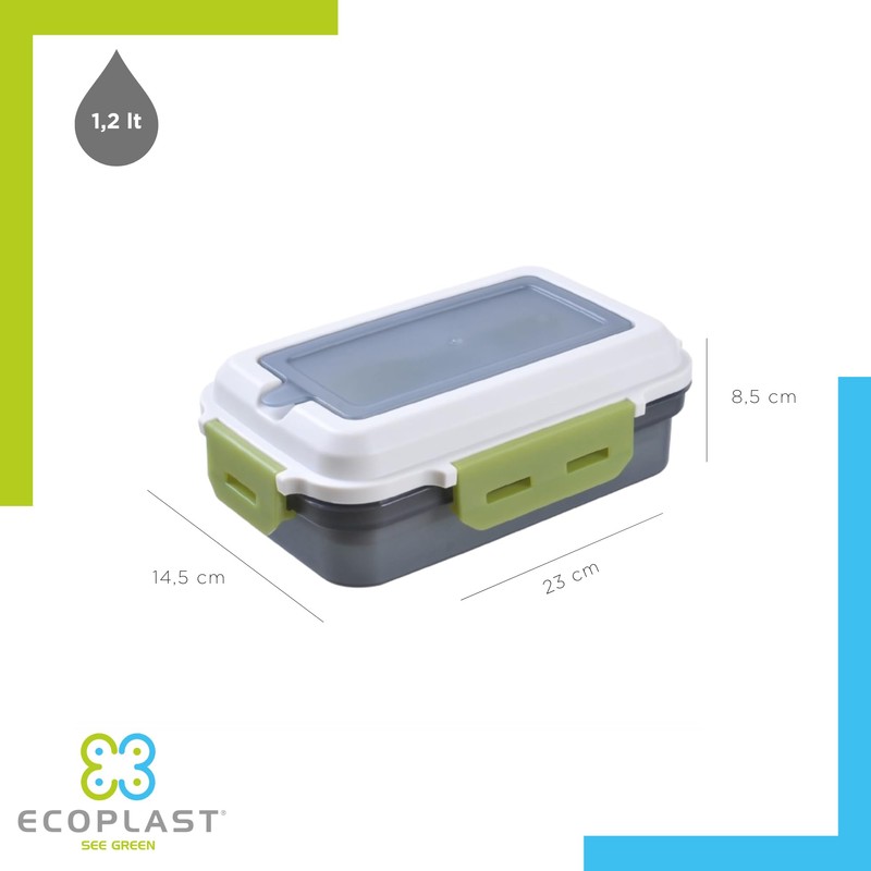 Ecoplast | Porta Pranzo 1200 ml con Forchetta Integrata –