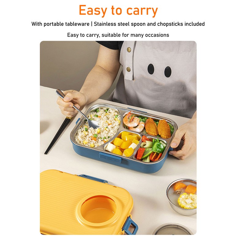Bento Box 4 Compartments 1200ml 304 Stainless Steel Insulated with