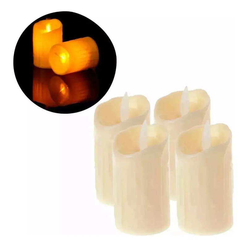 12 Velas Luz Led Ámbar Derretidas Navidad Halloween 9cm