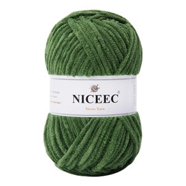 NICEEC Chenille Yarn Blanket Yarn Light Worsted Weight Yarn for Knitting Fancy Yarn for Crochet Weaving DIY Craft Total Length 200m (218yds, 100g)_Army Green