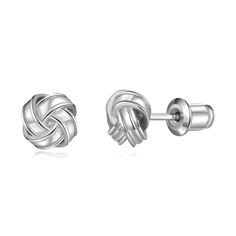 Hypoallergenic Silver Love Knot Stud Earrings for Women, Sterling Silver