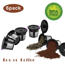 Reusable K Cups for Keurig, 6 Pack Universal Fit Reusable Coffee Filters with Food Grade Stainless Steel Mesh Eco-Friendly Coffee Pods,for Keurig 1.0 and 2.0 Brewers