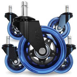 The Original Roller Blade Office Chair Wheels (As Seen On PBS) - Incredibly Smooth & Quiet Rolling Casters - Safe for Hardwood Floors & Carpet - Easy Installation with Universal Fit - Set of 5 - Blue