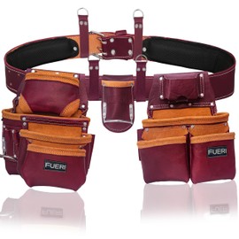 Heavy Duty 19 Pocket Leather Tool Belt Multipurpose Pockets Work Organizer Pouch Framing Fat Lip Tool Holder for Carpenter, Construction, Handyman, and Electrician Tool Belt Set