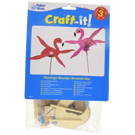 Baker Ross FE144 Flamingo Wooden Windmill Kits - Pack of 3, For Kids Arts and Crafts Projects, Wooden Crafts for Children to Decorate, Personalise and Display