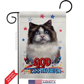 Patriotic Mitted Ragdoll Garden Flags Pack Animals Cat Kitten Meow Spoiled Paw Fur Pet Nature Farm Animal Creature USA Applique Small Decorative Gift Yard House Banner Double-Sided Made In 13 X 18.5