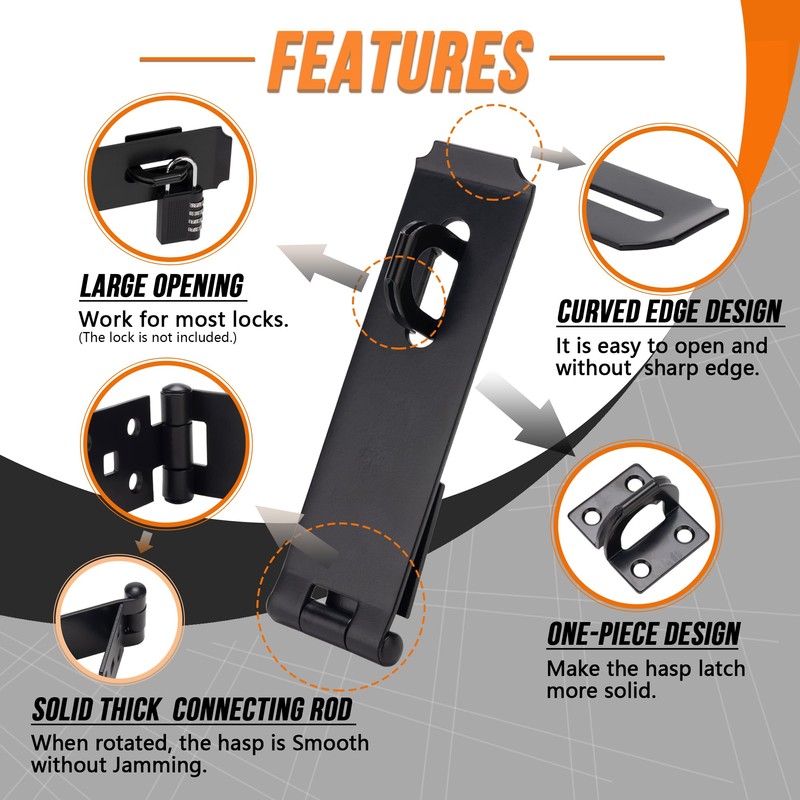 BOODVON Door Lock Hasp Latch, Iron Safety Packlock Clasp Hasp