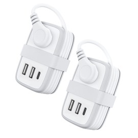 2 Pack Power Strip with USB C Ports, 2 Outlets 3 USB Ports, NTONPOWER Small Power Strip with 3ft Short Extension Cord Retractable, Compact Size for Travel Home Office Hotel Cruise Essentials, White