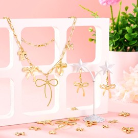 KISSITTY 40pcs Bowknot Charms Hollow Bow Pendants Golden Metal Alloy Bow Knot Bulk Earring Charm Dangles for DIY Bracelets Earrings Necklaces Jewelry Making Crafts Ornaments, Metal, No Gemstone
