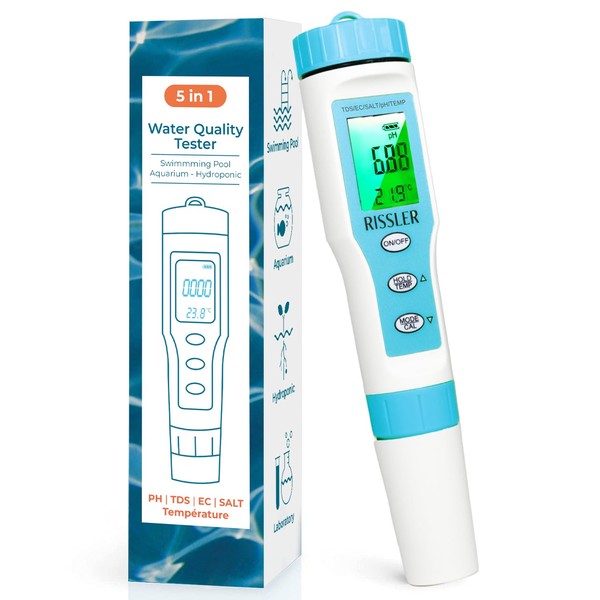 5-in-1-pH-Tester für Pool, elektronisches pH-Messgerät, hohe Genauigkeit, für Salzgehalt, pH,