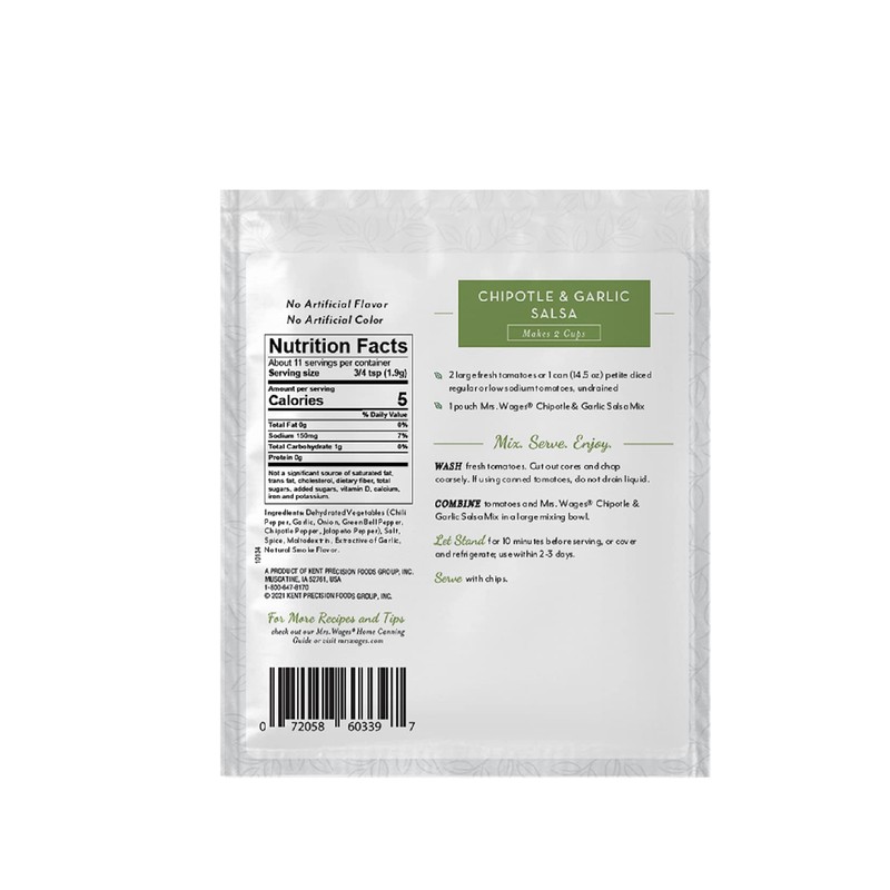 Mrs. Wages Chipotle and Garlic Salsa Seasoning Mix, Quick and