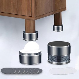 Niciksty Set of 4 Metal Furniture Risers, Adjustable 23-42 mm, Bed Height, Table Raiser, Chair Raiser, Sofa Raiser, Silver