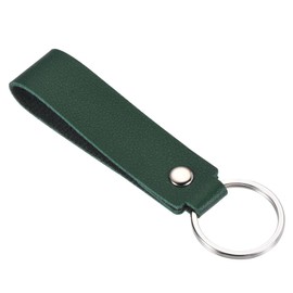 PATIKIL Leather Keychain, PU Circle Keyring Decoration Key Holder Lanyard Strap for Bag Wallet, Green