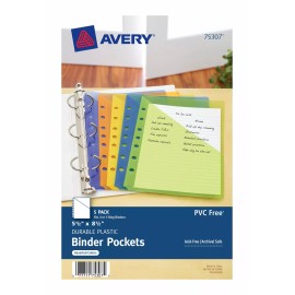 Avery Mini Binder Pockets, Assorted Colors, Fits 3-Ring and 7-Ring Binders
