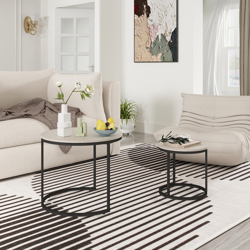 Otterease Nesting Tables Set of 2, Round Coffee Table, Small