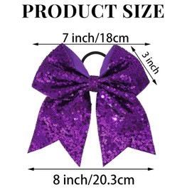 2 PCS 8" Large Cheer Bows Sequin Cheer Hair Bows Ponytail Holders Cheerleading Bows for Jumbo Cheerleading Teen Girls Sports (Purple)