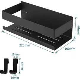 QNIIAED Black Shower Caddy,Bathroom Shelf Wall Mounted SUS 304 Stainless Steel Heavy Duty Shower Shelf With 2 pcs Hooks (8.7 Inch