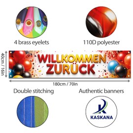 Willkommen Zurück Banner 180 x 40 cm – Herzlich Willkommen Girlande – Willkommen Zuhause Deko – Lebendiger Digitaldruck – 110 Den Polyester – Doppelnaht