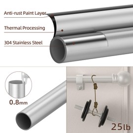 SMODBRODRE Curtain Rods for Window 32 to 62, Silver 5/8 inch Splicing Single Window Curtain Rod Set with Brackets