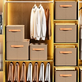 Taoluwin Wardrobe Clothes Organizer, Large Capacity Closet Storage Baskets with Handles, Wide Opening Design, Foldable Cube Storage Boxes for Clothes, Jeans, Pants (XL)