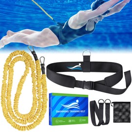 Swimming Training Belt - Swimming Aids for Adults, 8-25FT Adjustable Swimming Resistance Belt, Stationary Harness for Any Swimming Pool Without Counter Current System (Adults, Yellow)