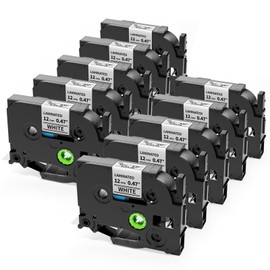 10Pack Compatible Brother P-Touch Label Maker Tape TZe 12mm 0.47 Laminated White TZ Black on White Refills and Compatible with Brother Label Maker PT-D210 D220 H110 1000 1280 D400 Cube, 1/2" x 26.2'
