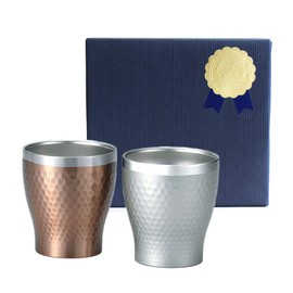 maebata 29828 Thermolock Tumbler Pair Silver & Bronze Vacuum Insulated Double Wall Stainless Steel Premier Aohyama Luxe 9.8 fl oz (290 ml) Gift Wrapped (Wrapping Paper Navy)