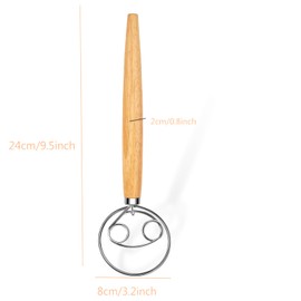 Professional dough whisk, bread dough whisk, dough whisk, double holes, whisk with wooden handle, for bread, dough, cakes, pastries