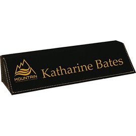 Black Leather Desk Name Plate with Free Engraving