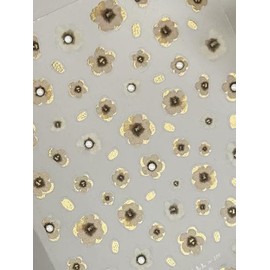 Oumino Nail Sticker, Multi-Purpose Decoration, Gold Small Flower Sticker Set, For Nails, Smartphones, Notebooks, Removable Type, Stylish, 3D Design, 3D Decoration, Over 10 Patterns, For Women