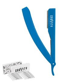 Professional Straight Razor - Ultra Exposed Straight Razor Kit with 10 Derby Premium Blades, 2mm Exposed (Mystique)