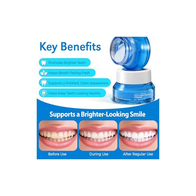 Enamel-Safe Teeth Whitening Powder - Hydroxyapatite - Gentle on Teeth