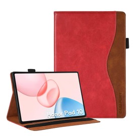 CASAFUNY Case for Honor Pad 10 12.1 Inch 2025, Premium PU Leather Business Multi-Angle Folio Protective Case Document Slots Tablet Case for Honor Pad 10 2025, Red