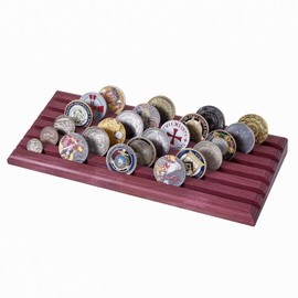 LiTY Challenge Coin Display Stand ,6 Row Military Challenge Coins Holder, Solid Violet Wooden Rack Case 42 Coins,Gift for Father, Military Coin Display Case