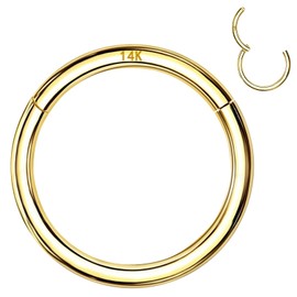 ALACLO - Anillos para septo de oro de 14 quilates para mujeres y hombres, anillos de nariz de segmento de 16G, aro de cartílago de oro de 6 mm/8 mm/10 mm para hélice, Rook, Daith, Tragus,