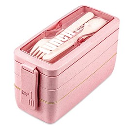 Bento Box Lunch Box, Iteryn 3-In-1 Compartment Containers - Wheat Straw, Leakproof Eco-Friendly Stackable Bento Lunch Box Meal Prep