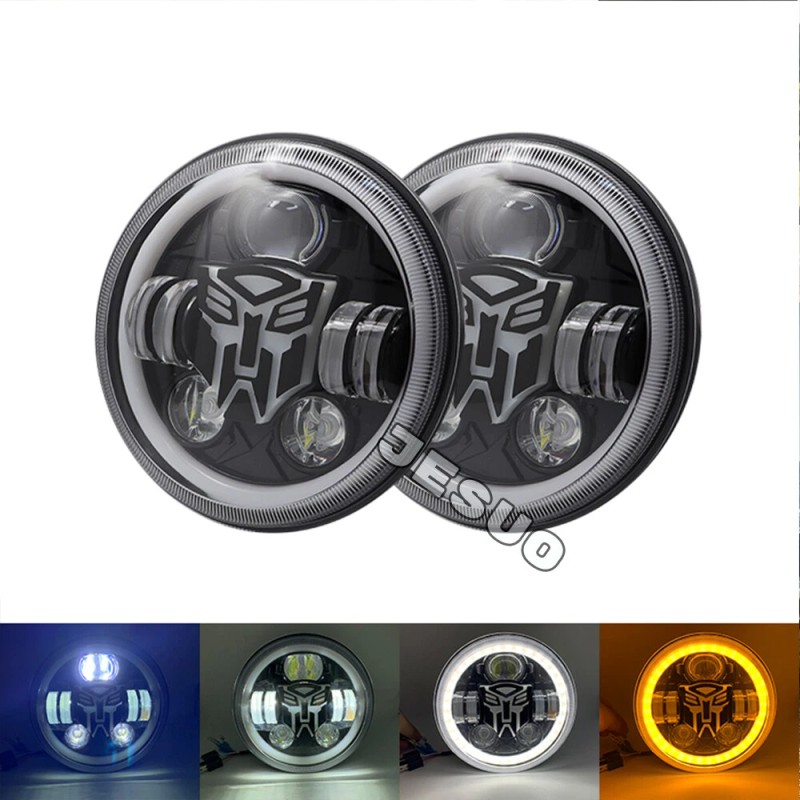 JESUO PAIR 7" inch Round LED Headlights High/Low Beam For