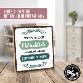 TypeStoff HS-00806 Wooden Sign with Saying - Happiness - Vintage Look with Quote as Gift and Decoration on the Theme of Motivation, Hygge and Time