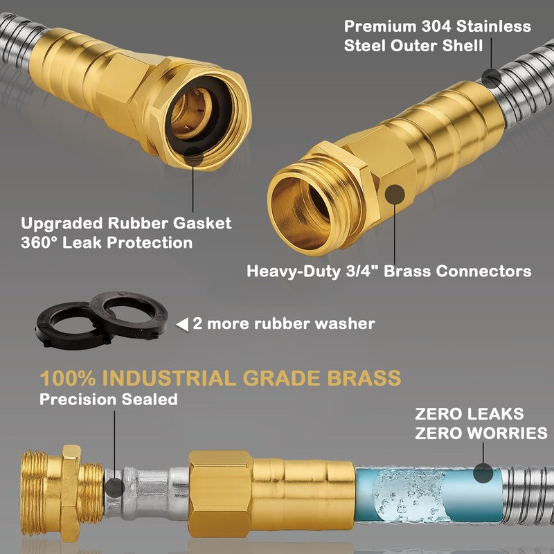 FangFarm Flexible Metal Garden Hose: 150ft Stainless Steel Water Hose
