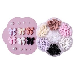 Nail Parts, Ribbon, Bow, 3D Dimensional, Bowknots, Lollipop, Pearl Black and White Ribbon, Storage Case, Gel Nail Range, Nail Art, Nail Art, Gel Nail (Half Round Pearl)