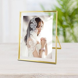 CROXXID 8x10 Picture Frame set of 2, for 5x7 6x8 with Floating Effect, for 8 x 10 without Floating, Double Real Glass Photo Frames Only for Tabletop, Home or Wedding Decoration Gift (Vertical Gold)