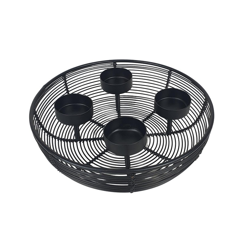 Advent Wreath Metal Bowl Diameter 20.5 cm Black with 4