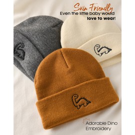 FURTALK Toddler Beanie Cute Dinosaur Pattern Winter Hat Knit Boys Girls Warm Baby Embroidered Beanies Cap for 0-3 Years