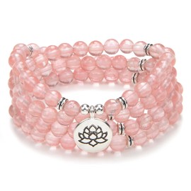 oasymala Chanting Mala Prayer Beads 108 Small Lotus Flower Meditation Necklace Bracelet, Stone